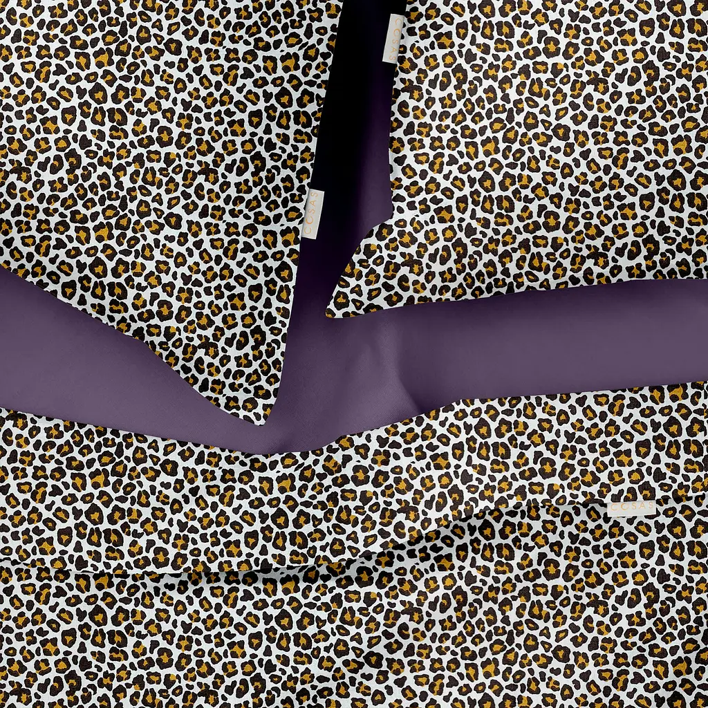 Комплект постільної білизни Cosas сімейний з простирадлом на резинці LEOPARD CS3 2 x 160 x 220 см (LeopardPattern_El-95Aurora_160x2) - фото 3