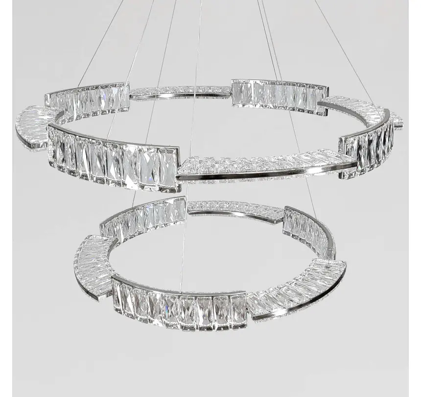 Велика хромована LED люстра Artlight 552/80+60CH із двома скляними кільцями 180W - фото 4