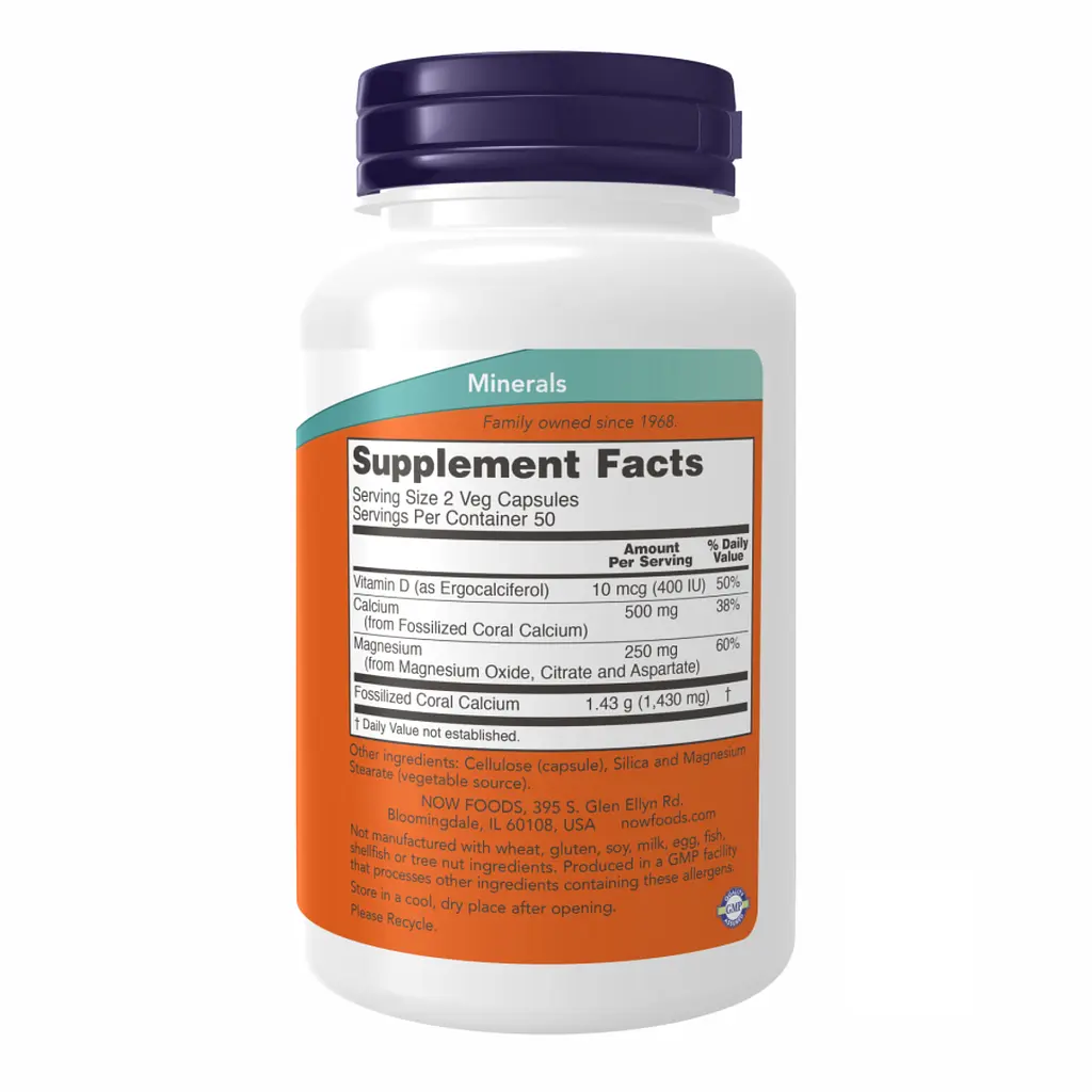 Кальцій Now Foods (Coral Calcium Plus Mag, D) - 100 веганських капсул - фото 2