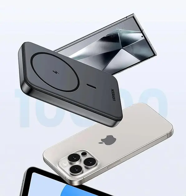 Зовнішній акумулятор Ugreen PB561 Foldable Kickstand Magnetic Battery 10000mAh для iPhone 15 Pro 14 сірий - фото 3