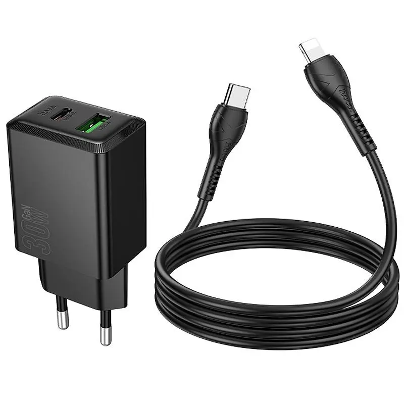 МЗП Hoco N71 Nuevo PD30W+QC3.0 (1USB-A/1C) + кабель Type-C to Lightning Black - фото 5