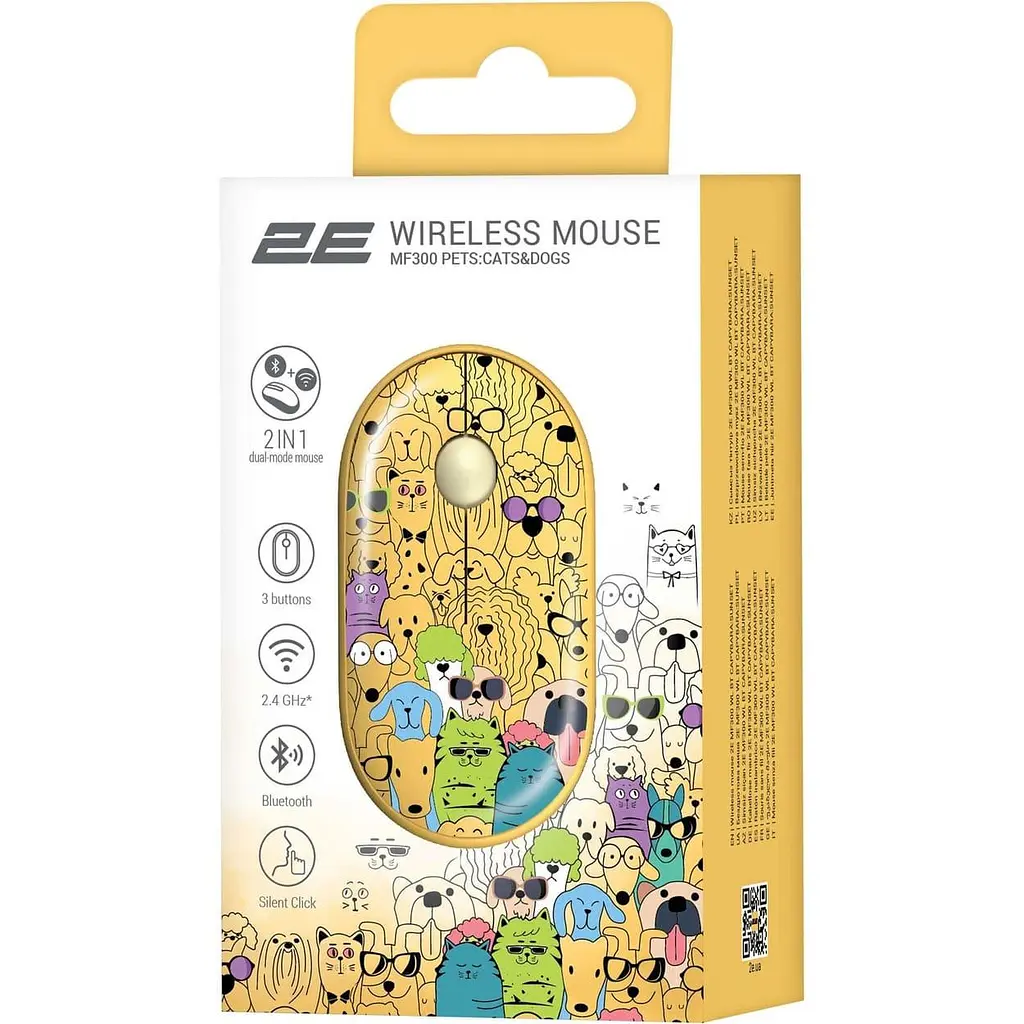 Бездротова миша 2E MF300 PETS:CATSDOGS Silent WL BT, жовтий (2E-MF300WPETSYW) - фото 2
