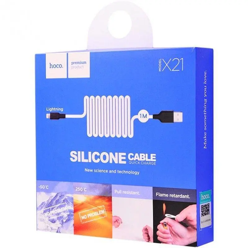 USB Cable Hoco X21 Silicone Lightning Black/White 2m - фото 5