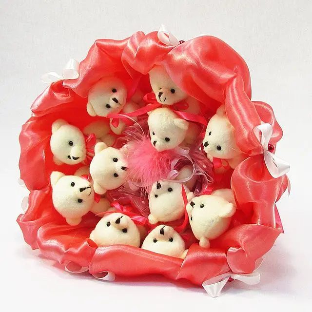 Букет из мягких игрушек 11 мишек 5284IT коралловый. - фото 4