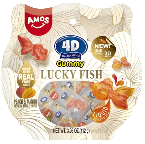 Жувальні цукерки Amos 4D Fruit Gummies Lucky Fish Peach Mango Flavour 112г