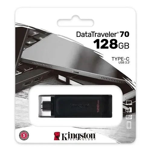 Флеш накопичувач USB 128Gb Kingston DataTraveler 70, Black, Type-C 3.2 Gen 1 (DT70/128GB) - фото 3