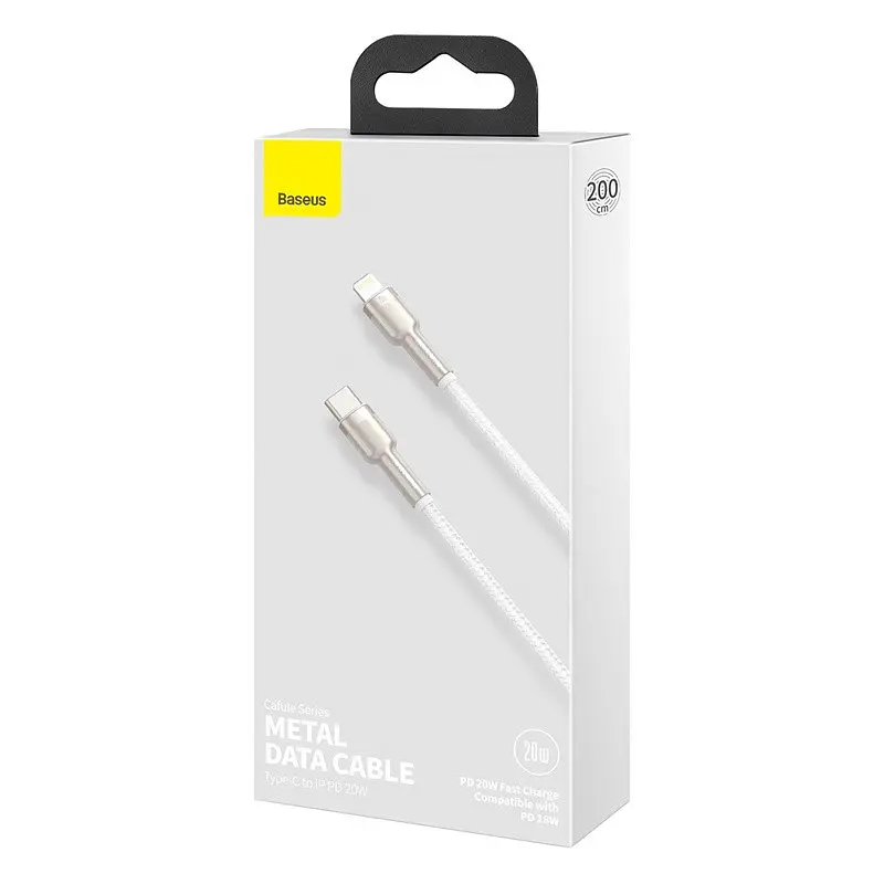 Кабель для зарядки айфону Baseus Cafule Metal Type-C Lightning PD 20W 2м плетений білий - фото 2