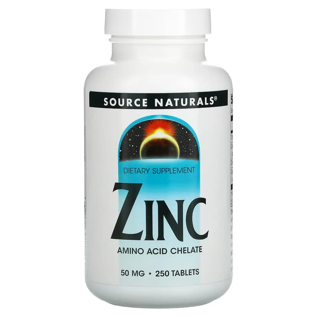 Цинк хелат, Zinc, 50 мг, 250 таблеток Source Naturals vit0002761