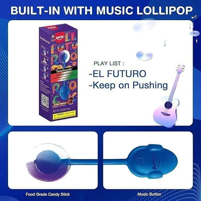 Льодяник Amos Tasty Sounds Audio Lollipop Cola Flavor 12г - фото 4