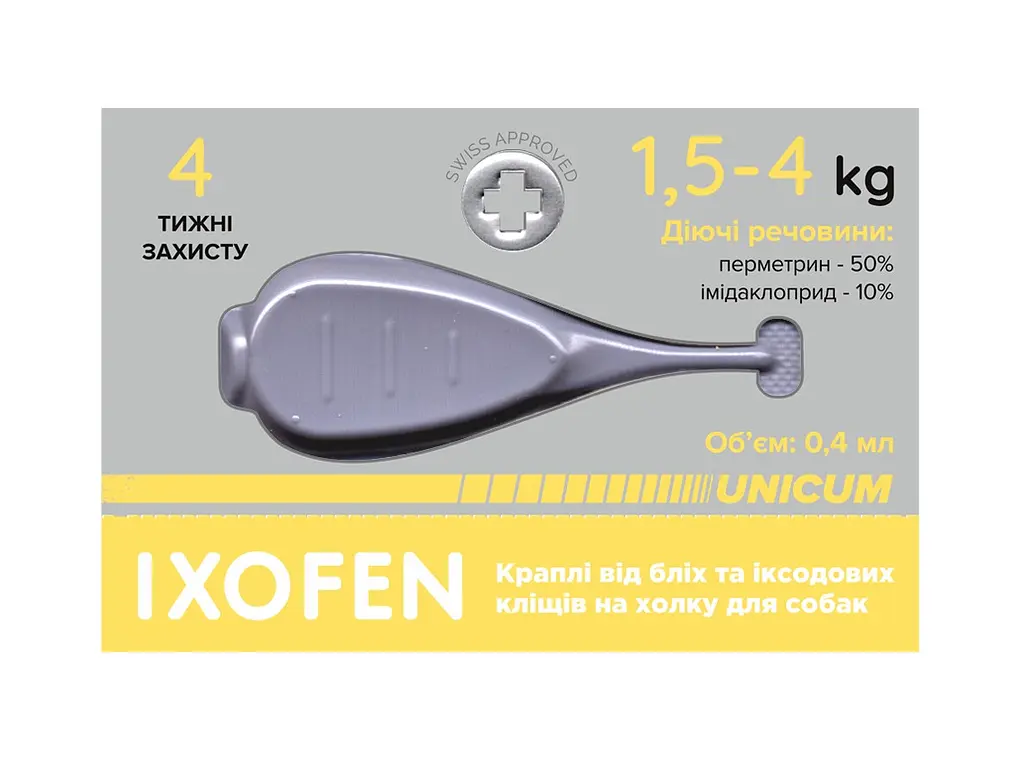 Уцінка. Краплі проти іксодових кліщів, бліх та комарів Unicum Ixofen для собак 1.5-4 кг 3 піп. х 0.4 мл - фото 4