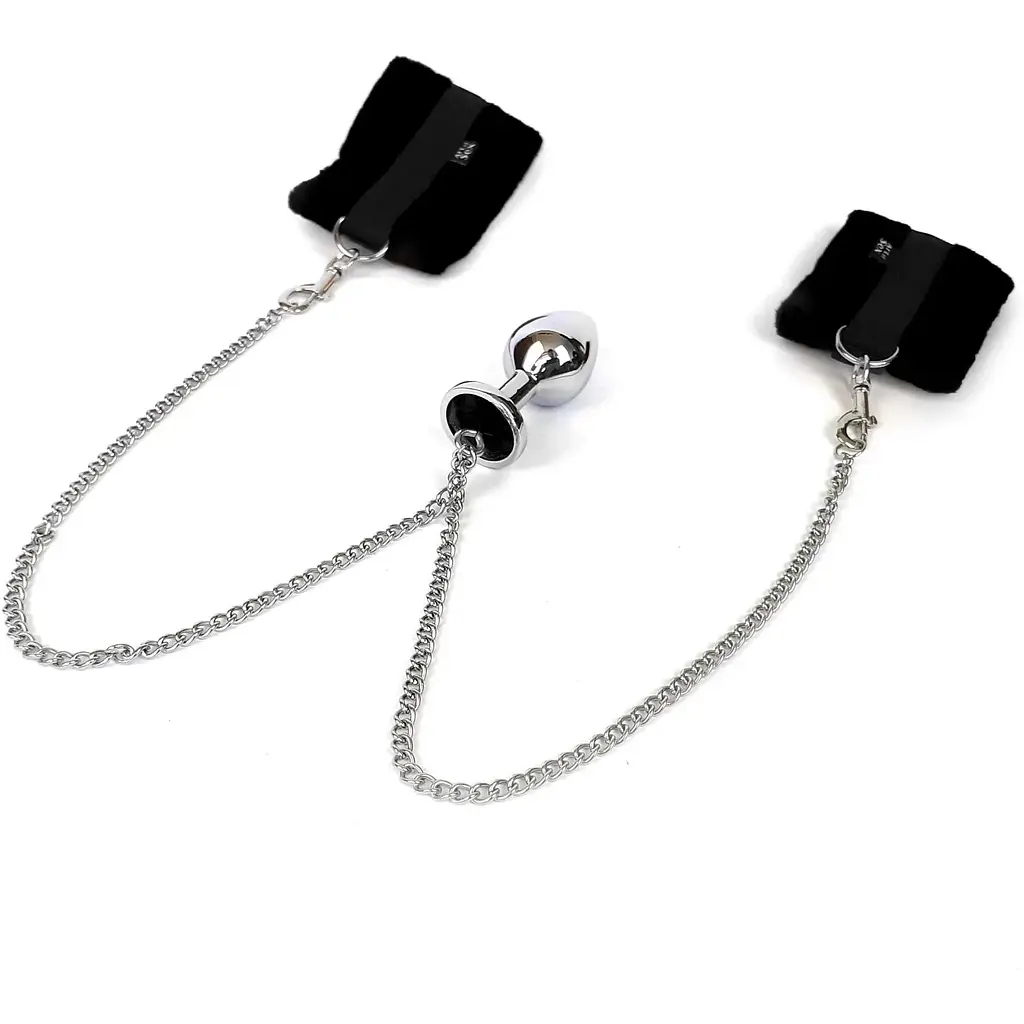 Наручники с металлической анальной пробкой Art of Sex Handcuffs with Metal Anal Plug Size M Black - фото 3