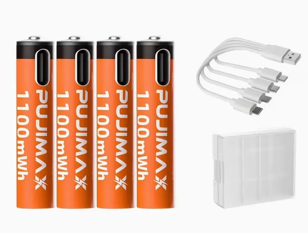 Акумуляторні батареї 1100mWh Li-Ion 1.5v AAА мізинчикові акумулятори із зарядкою від USB Type-C Pujimax 4шт