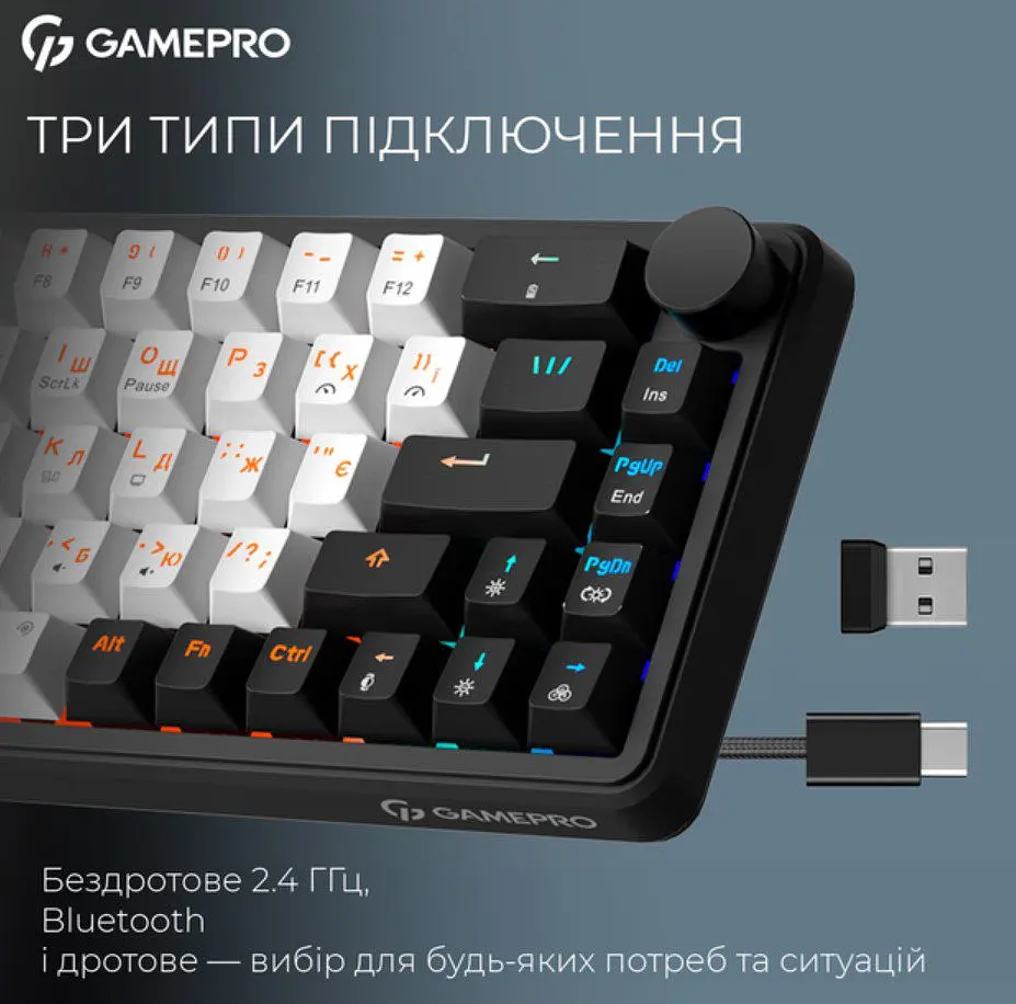 Клавиатура беспроводная игровая механическая GamePro MK-210-B Black-White QLAB Orange Switches Hot-Swap - фото 5