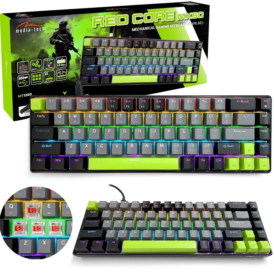 Клавіатура ігрова механічна Media-Tech MT1260 RED CORE MX60, Anti-Ghosting, 68кл - фото 7