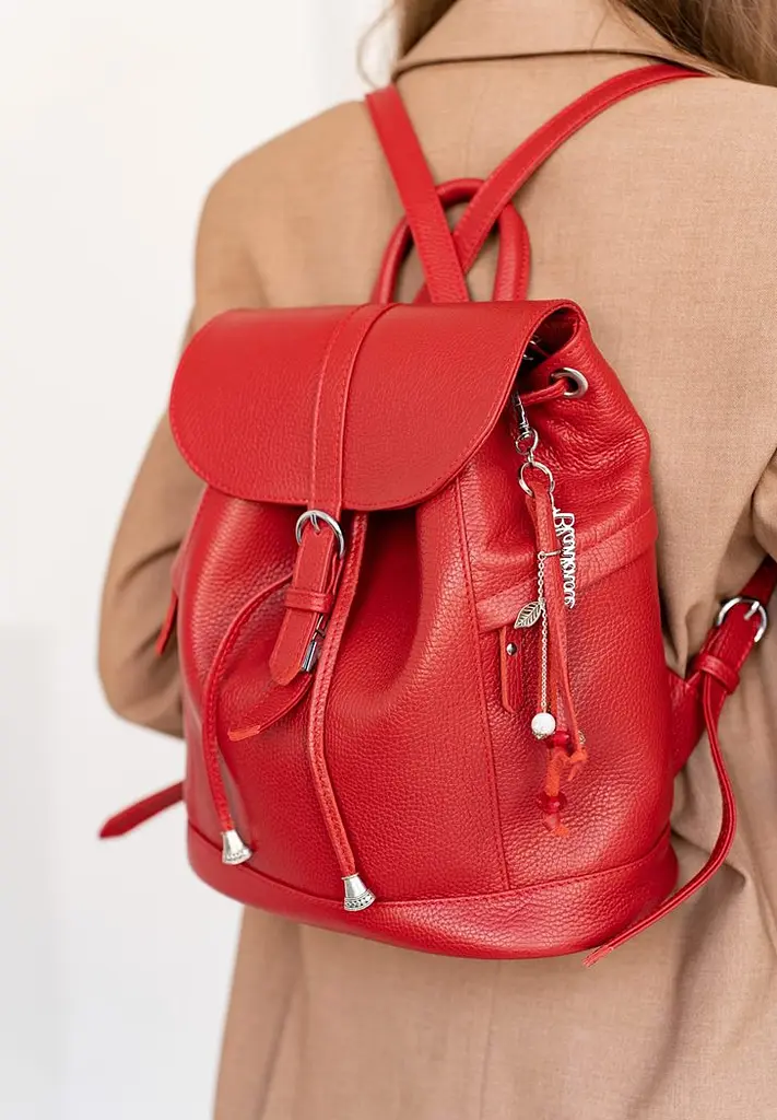 Шкіряний жіночий рюкзак Олсен червоний - фото 8