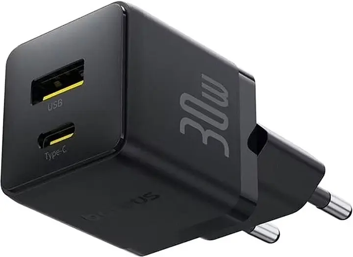 Сетевое зарядное устройство скоростной блок питания Baseus Palm Fast Charger C+U 30W черный (P1011160A113-00) - фото 2