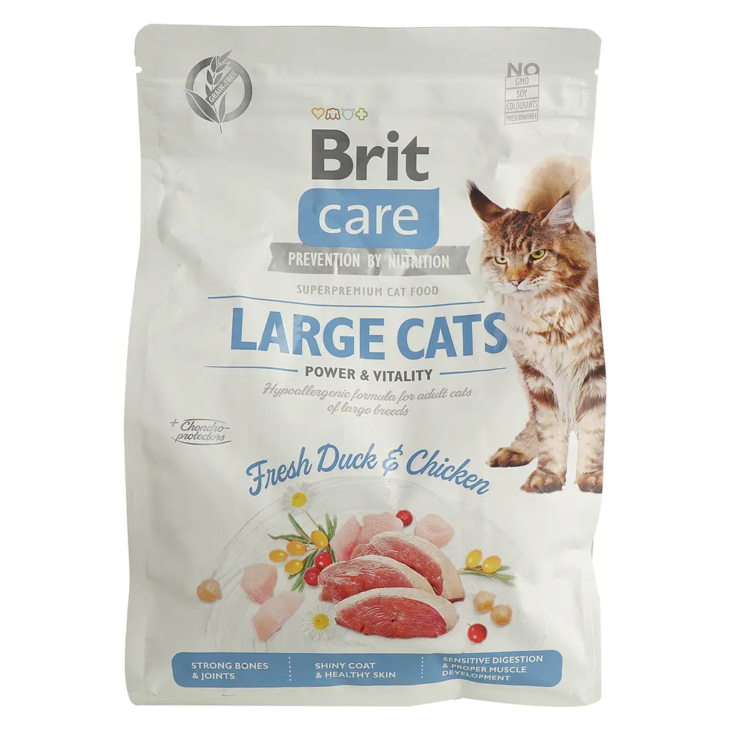 Сухой корм для котов больших пород Brit Care Cat GF Large cats Power&Vitality с уткой и курицей 2 кг - фото 2