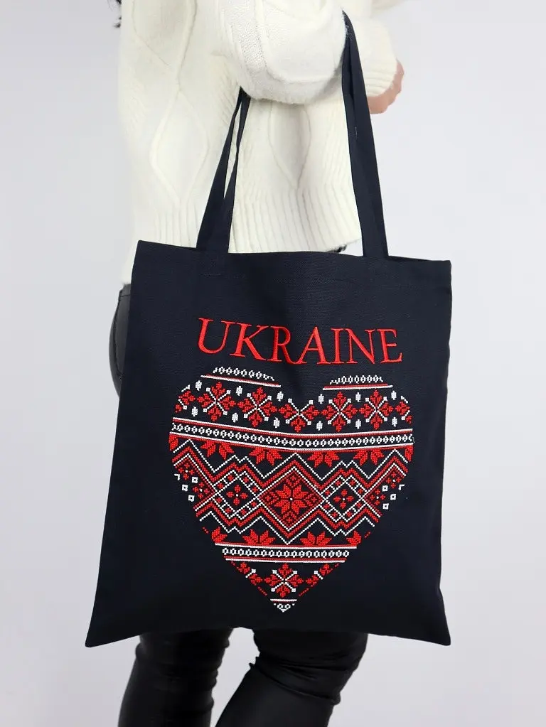 Сумка Шоппер з вишивкою UKRAINE червоне серце, еко сумка для покупок, шопер, сумка з вишиванкою, сумка для покупок вишита - фото 5