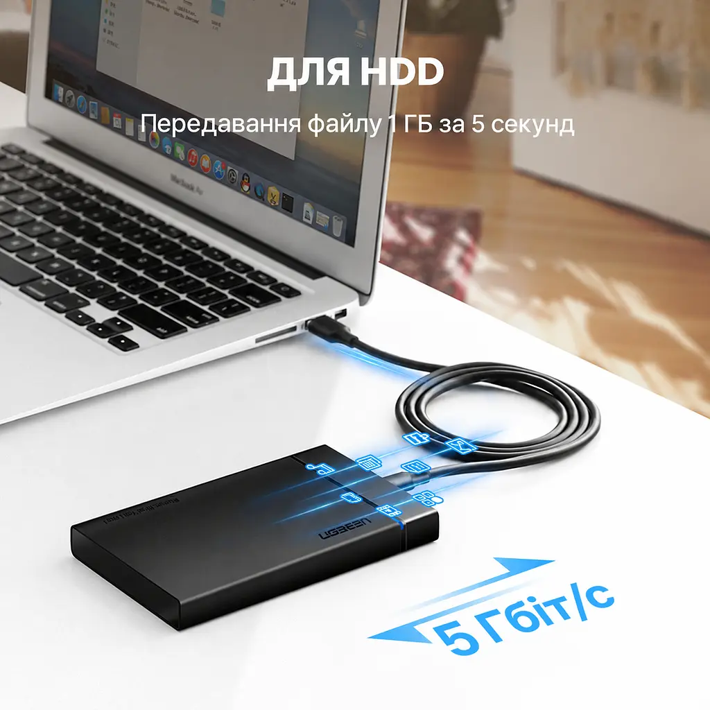 Кабель UGREEN US184 USB-A - USB-C USB 3.0 3 А 1 м чорний (20882) - фото 6