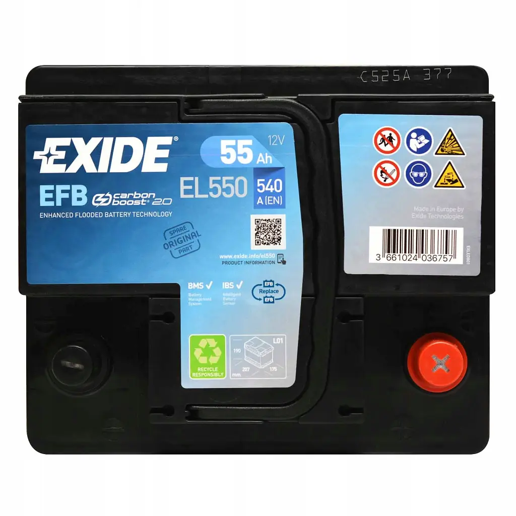 Акумулятор автомобільний EXIDE START-STOP EFB 55A (EL550) - фото 4