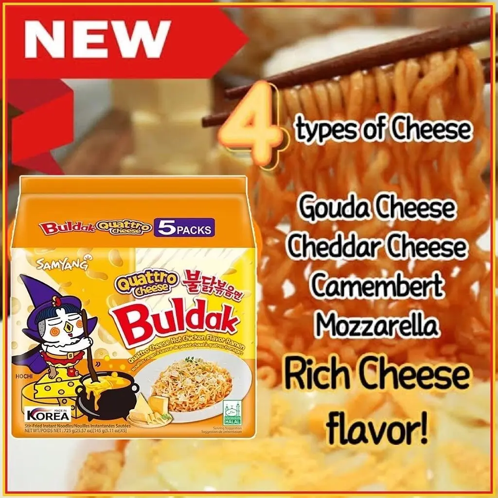 Локшина швидкого приготування SAMYANG Buldak Quattro Cheese Ramen Hot Chicken Flavor Ramen 5 шт х 145 г - фото 4