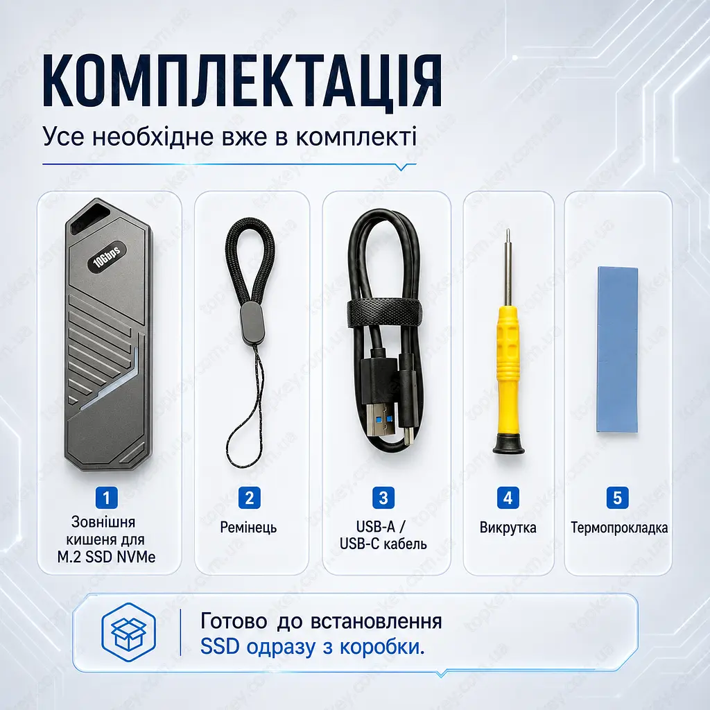 Зовнішня кишеня для SSD M.2 NVMe кишеня M.2 USB-C корпус для SSD M.2 USB 3.2 Gen2 10Gbps перехідник M.2 NVMe на USB - фото 8