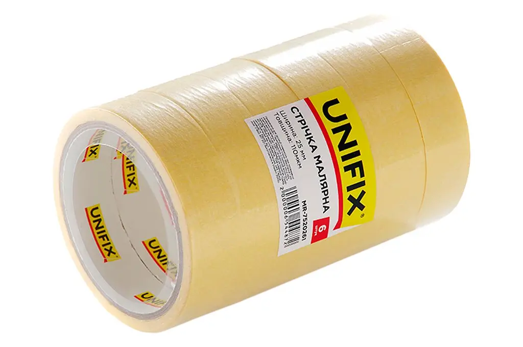 Лента малярная Unifix 25 мм x 20 м желтая (в упаковке 6 шт.) - фото 2