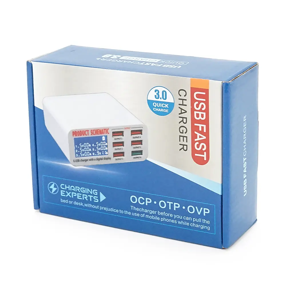 Зарядна станція з цифровою індикацією Schematic FC-36, 6*QC3.-5В 8А, 220V/40W.155*115*55mm - фото 2