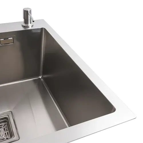Кухонна мийка Platinum Handmade 78x50С L з нержавіючої сталі 3.0 мм квадратний сифон 78x50x22 см сатин - фото 4