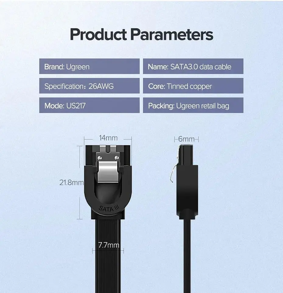 Кабель Ugreen Angled SATA 3 Data Cable 0.5m Black US217 (30797) - фото 9