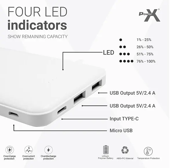 Внешний аккумулятор Voltronic Power X K521 10000mAh белый - фото 5