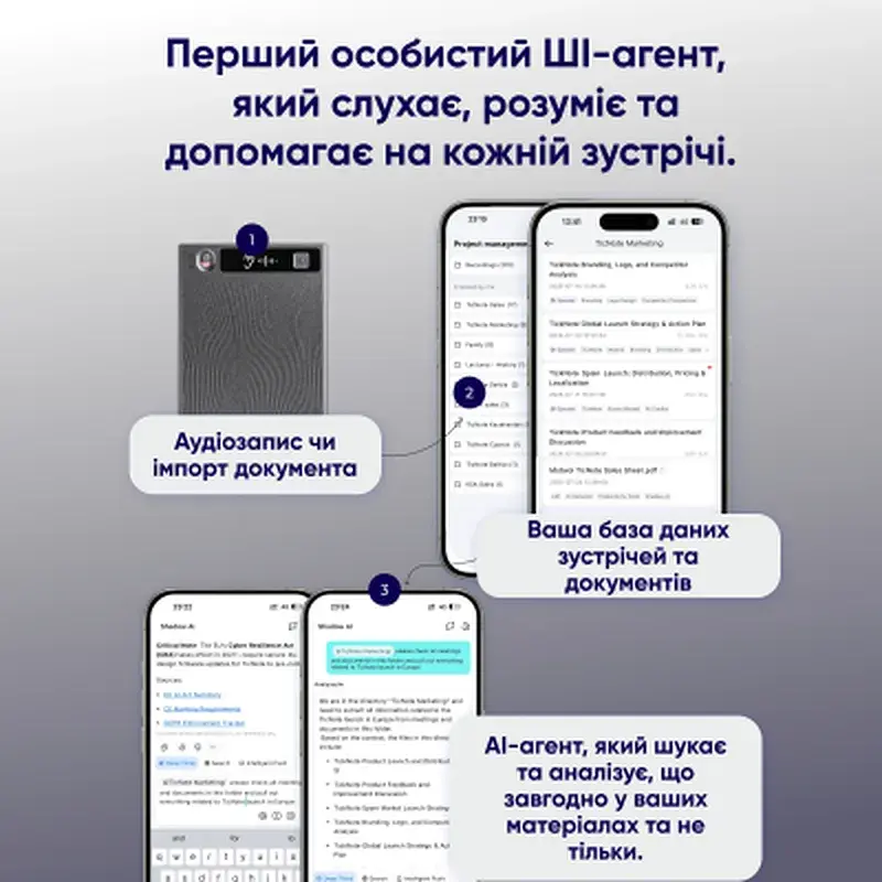 Цифровий диктофон Mobvoi TicNote with IA Shadow 64GB Black (NE-79) - фото 7