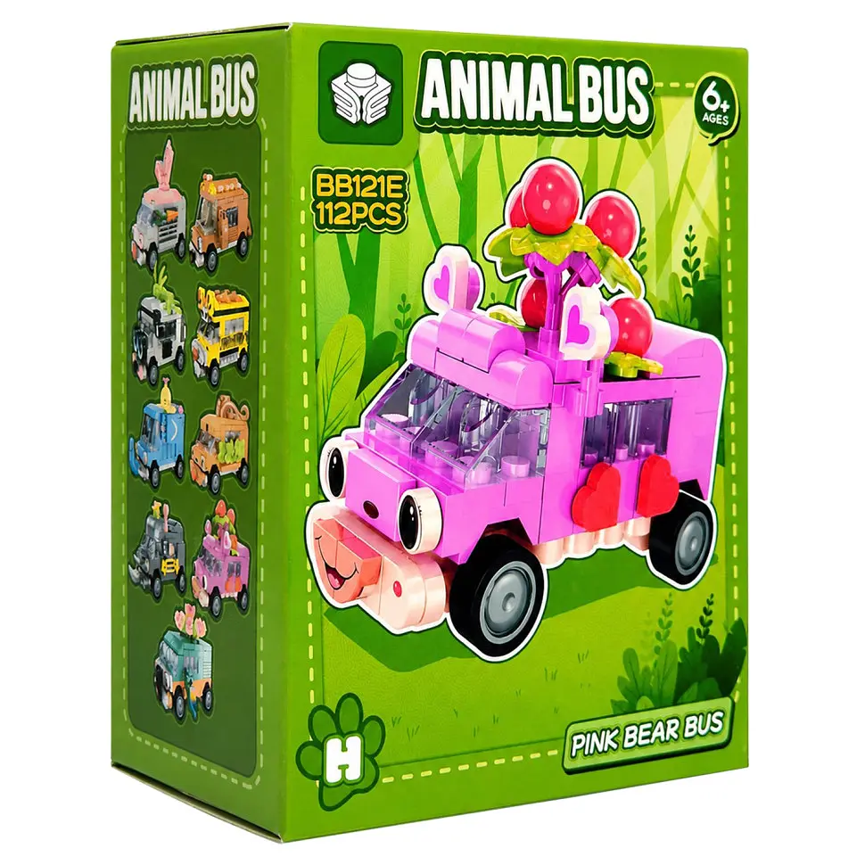 Дитячий конструктор Pink Bear Bus BB121E-H серії Animal Bus, 112 деталей