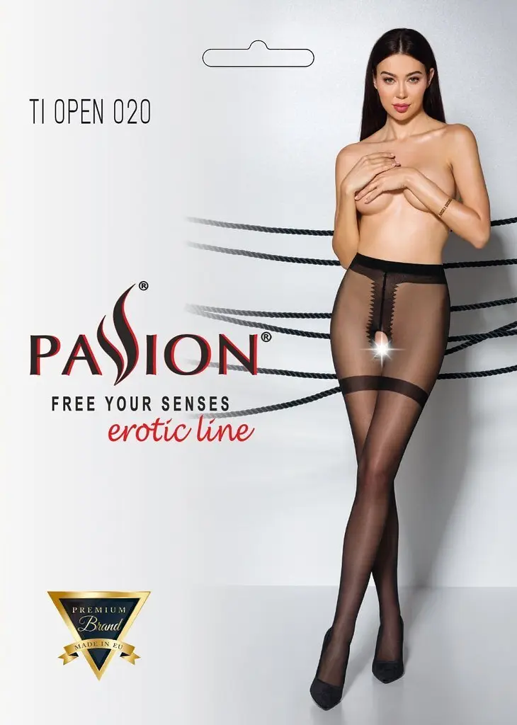 Колготки з відкритим доступом, імітація панчіх Passion TIOPEN 020 black 3/4 (20 den) - фото 5