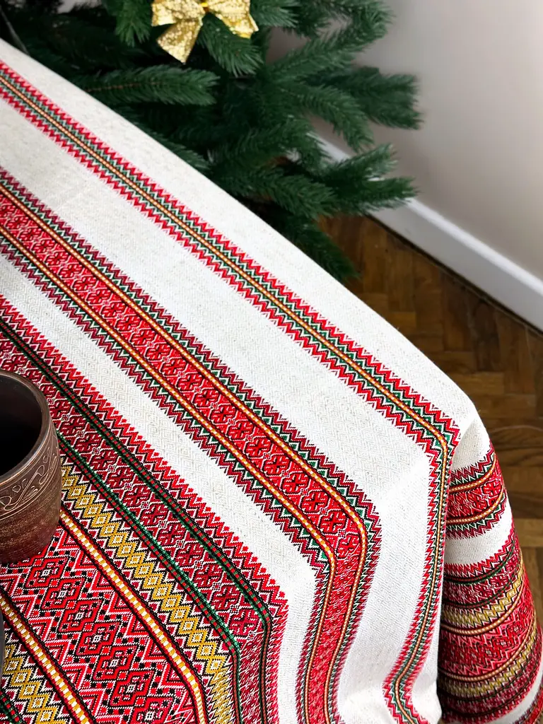 Льняная скатерть рождественскя с украинским орнаментом "Грация" - 300х150 см - фото 8