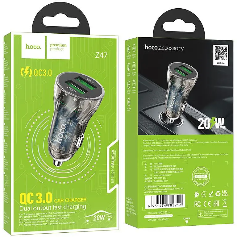 Автомобільний зарядний пристрій Hoco Z-47 2xUSB 3.0 чорний - фото 3