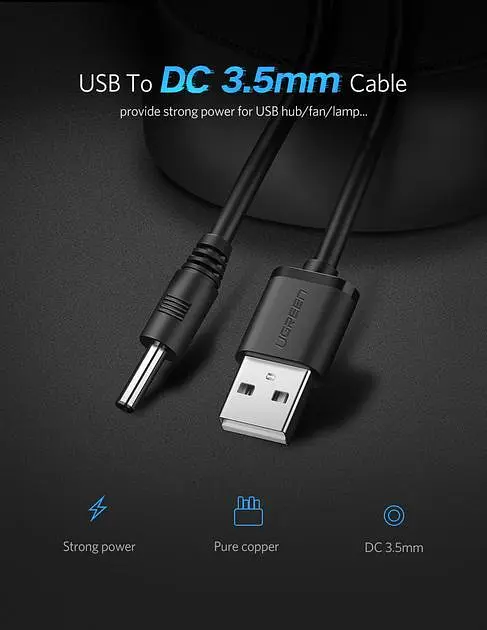 Кабель UGREEN US277 1м DC 3.5мм - USB для ламп, вентиляторів, USB хабів та ін. USB Type A на 3.5мм х 1.35мм - фото 2