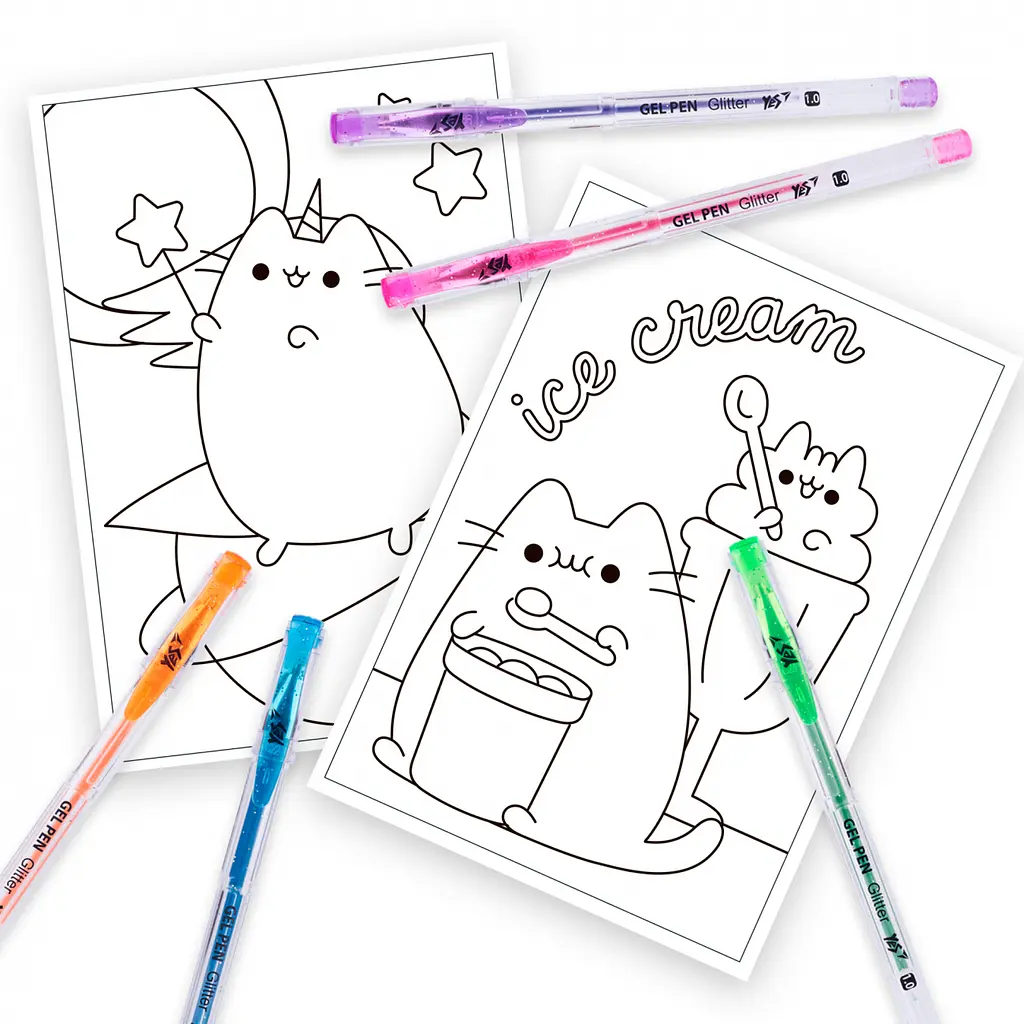 Раскраска А4 Yes Pusheen с гелевыми ручками с глитером (450168) - фото 2