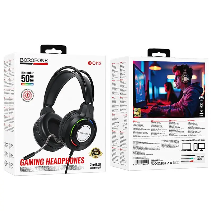 Накладні навушники Borofone BO112 Wave 3.5mm+USB Black - фото 6