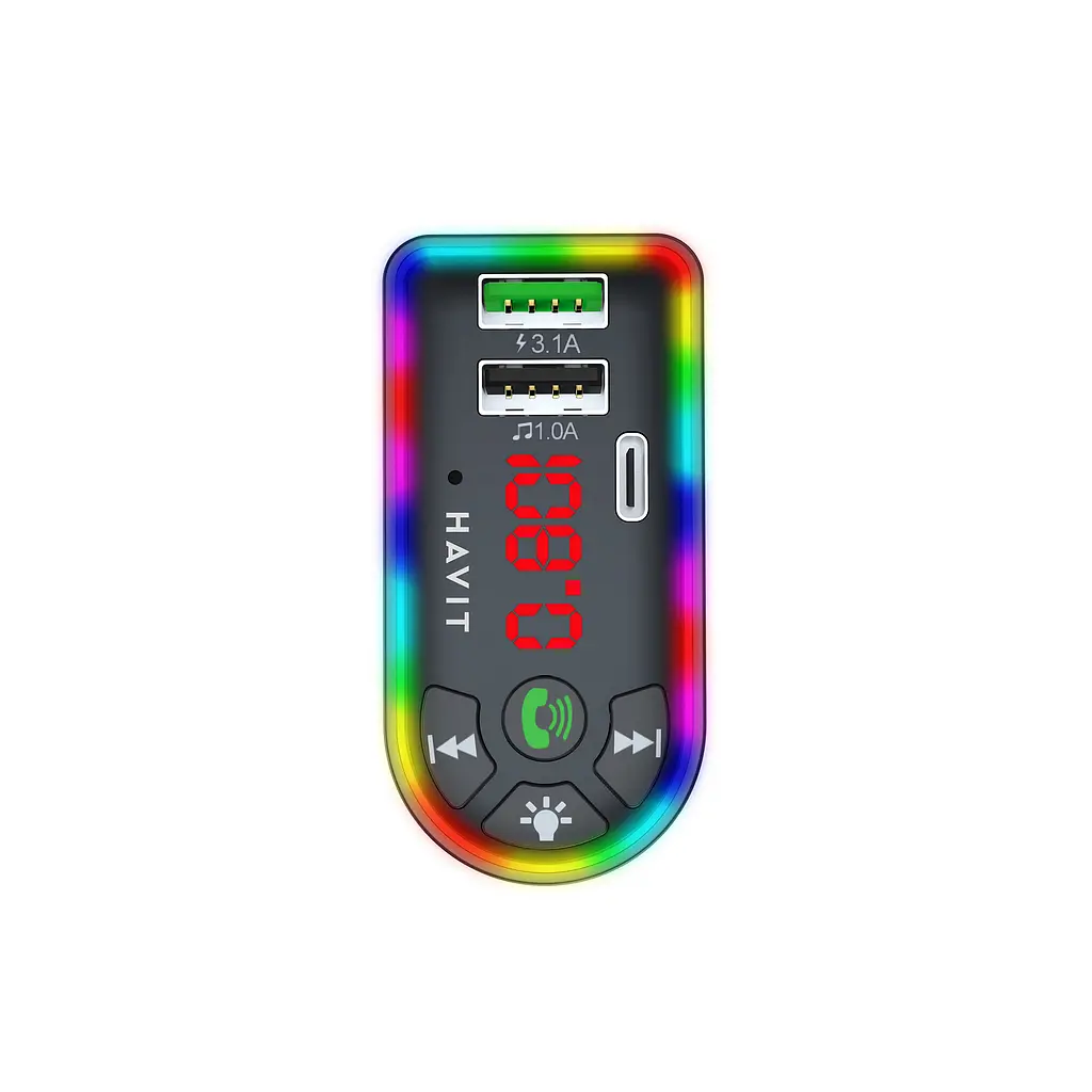 FM модулятор HAVIT HV-FM813BT 2USB+USB-C RGB Black HAVIT (27974-000) - фото 2