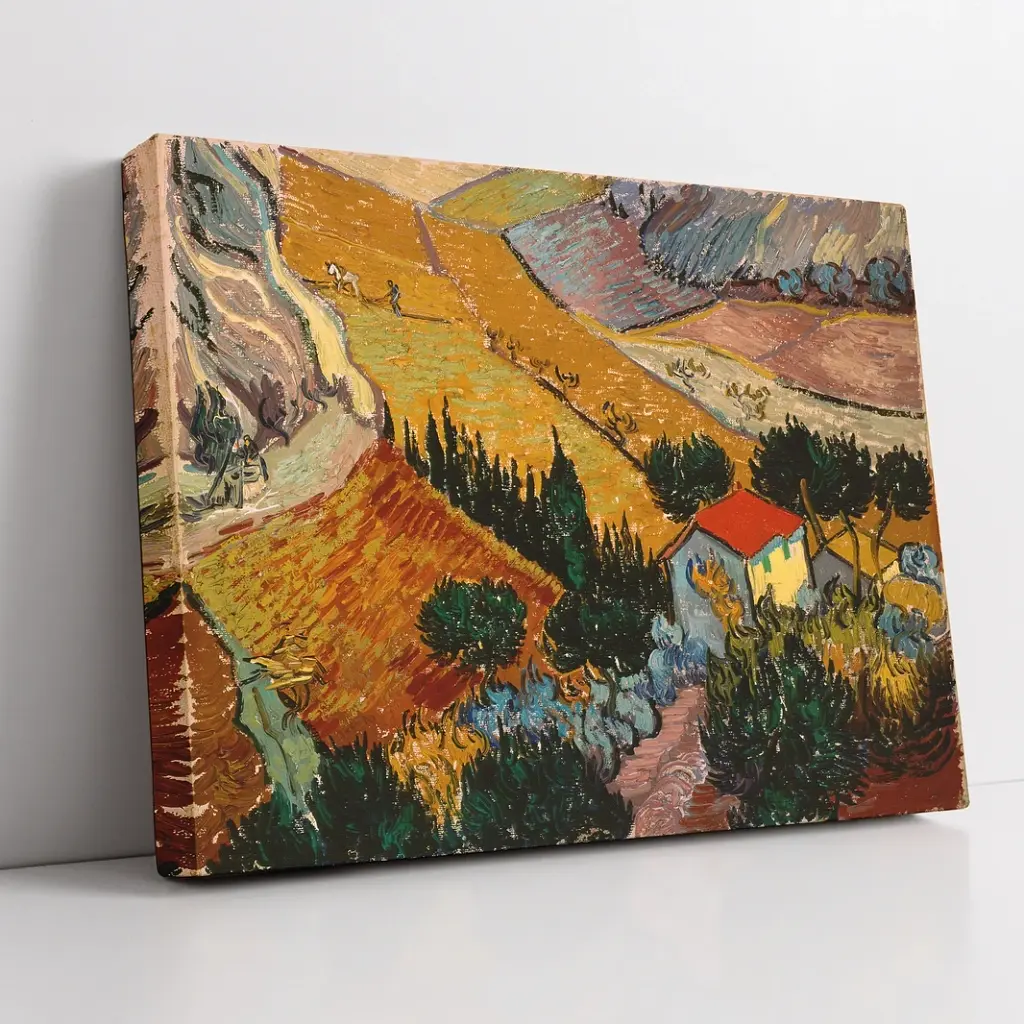 Інтер'єрна картина Пейзаж з домом і пахарем, Вінсент ван Гог, Vincent van Gogh, інтер'єрний декор, 60×80 см (id6663) - фото 2