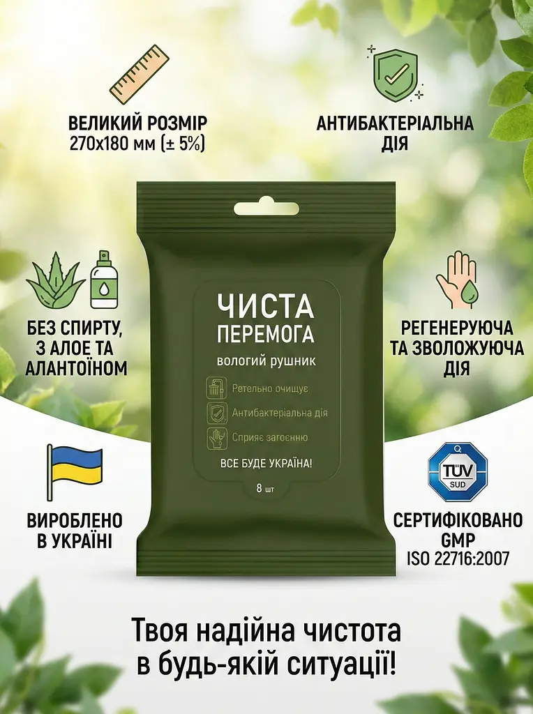 Вологі рушники антибактеріальні Чиста перемога 8 шт. - фото 2