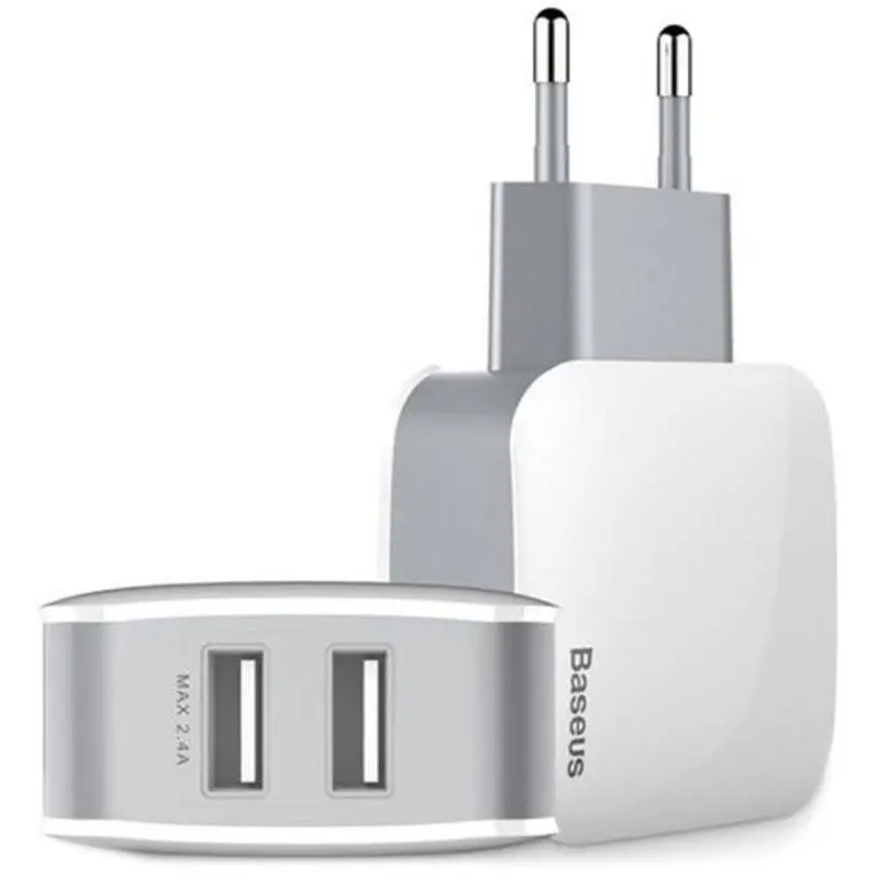 Мережевий зарядний пристрій Baseus Letour 2USB + Red Cable USB to Lightning/XiaomicroUSB/Type-C 2.4A TZCL-D92 White-Silver - фото 5
