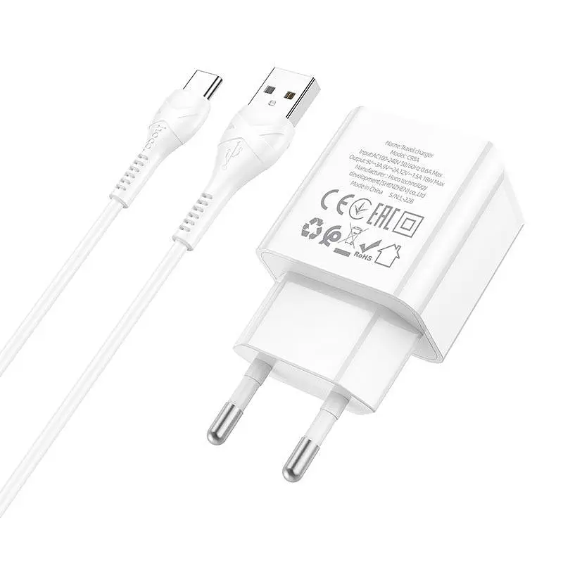 Зарядный комплект Hoco C98AType-C cable Proton 1 USB 18W белый - фото 9
