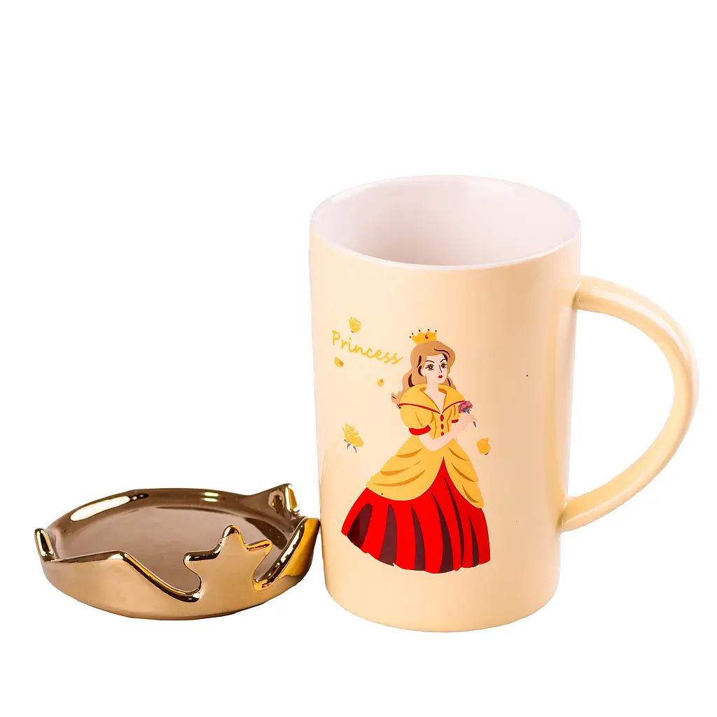 Чашка керамічна Happy Life Princess з кришкою жовта 400 мл HPCYM0845Y - фото 2