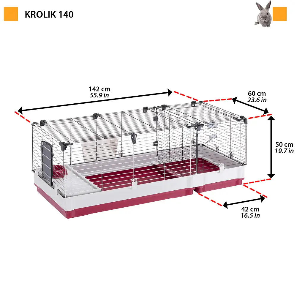 Клітка для кроликів та морських свинок Ferplast Krolik 140 червоно-сіра 142х60х50 см 57072470 - фото 2