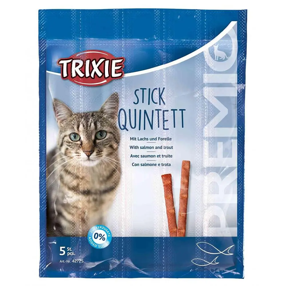 Лакомство для кошек Trixie PREMIO Quadro-Sticks 5 шт. (лосось и форель) - фото 4
