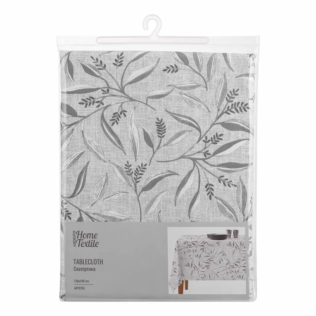 Скатертина Ardesto Grey leaves 120х140см, 100% поліестер, cірий (ART07GL)