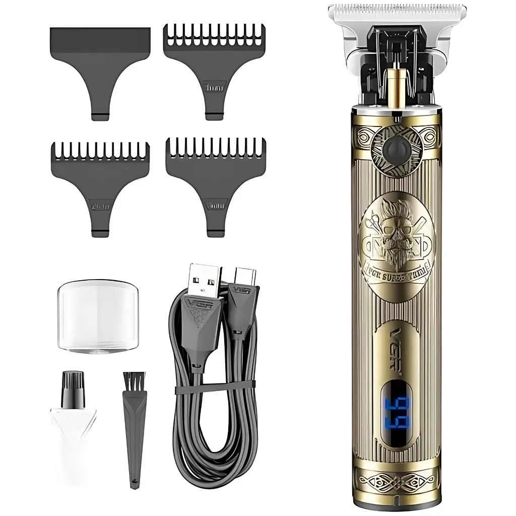 Професійний бездротовий тример для волосся VGR Professional Hair акумуляторний, з LED дисплеєм, 2000 mAh USB, Золотистий - фото 3