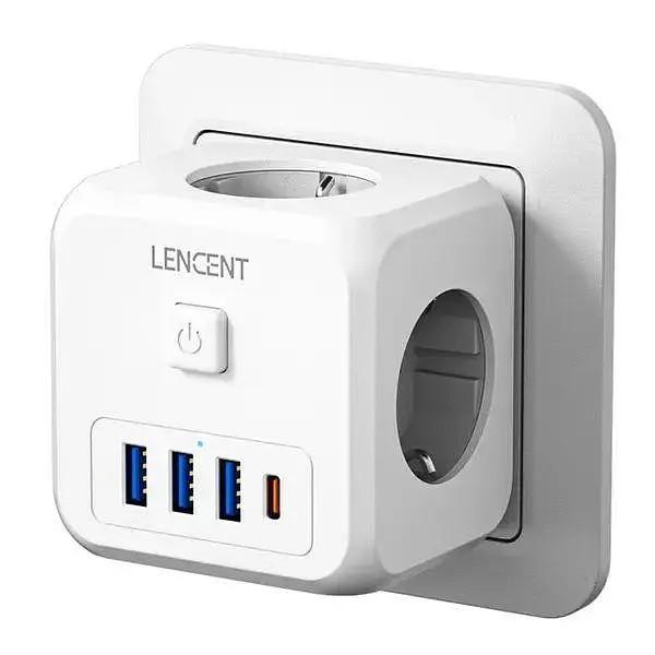 Мережевий фільтр, трійник LENCENT | 3 розетки | 3 USB порта | 1 Type-С | швидка зарядка - фото 3